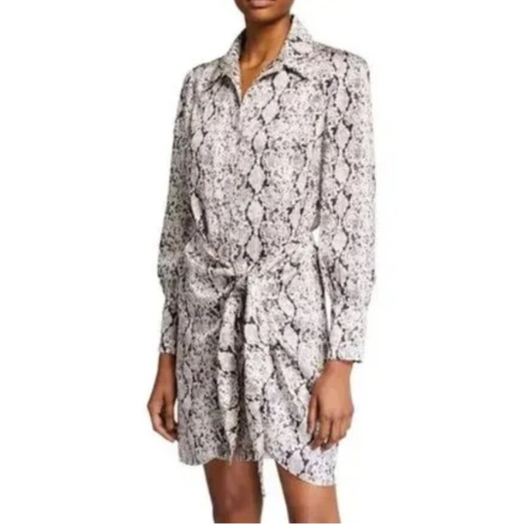Cinq A Sept Mini Shirt Dress Gaby Tie-Front Snake Animal Print Sz 6 - Picture 1 of 5